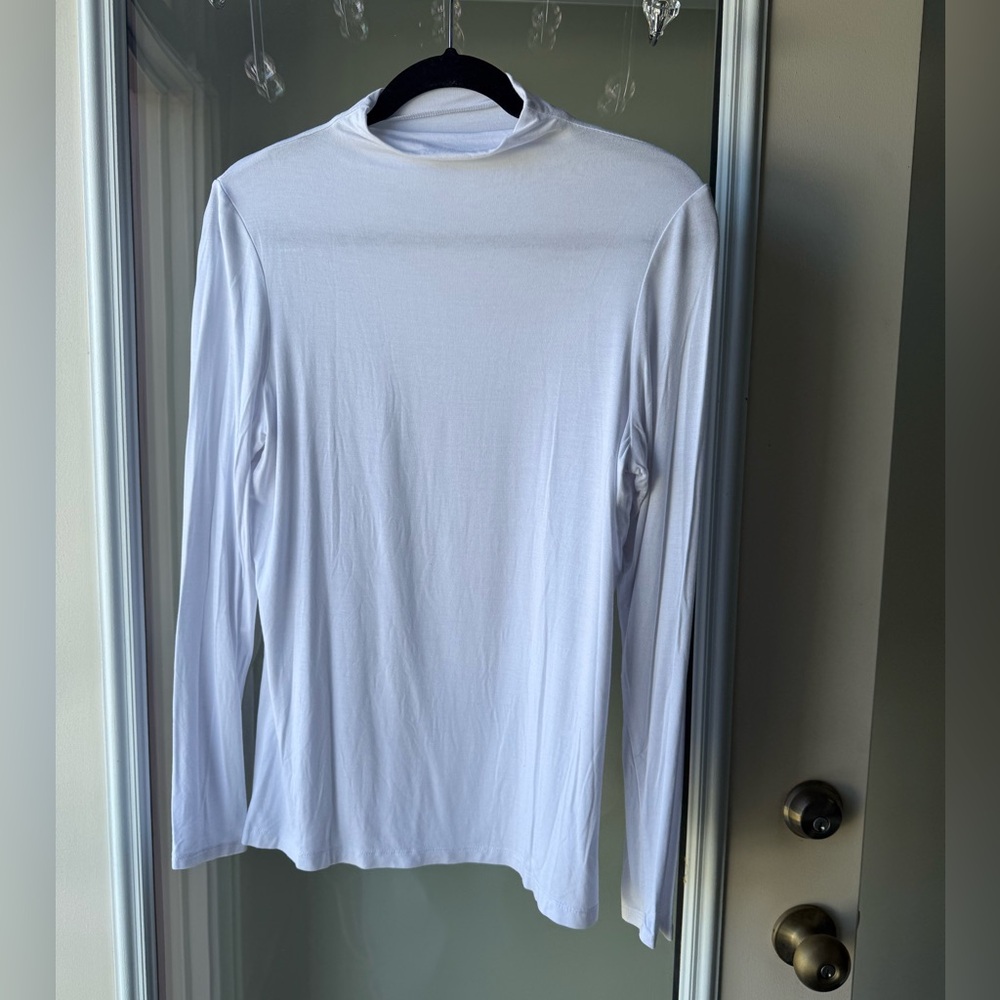 Christian Siriano White Long Sleeve Mock Neck Shirt